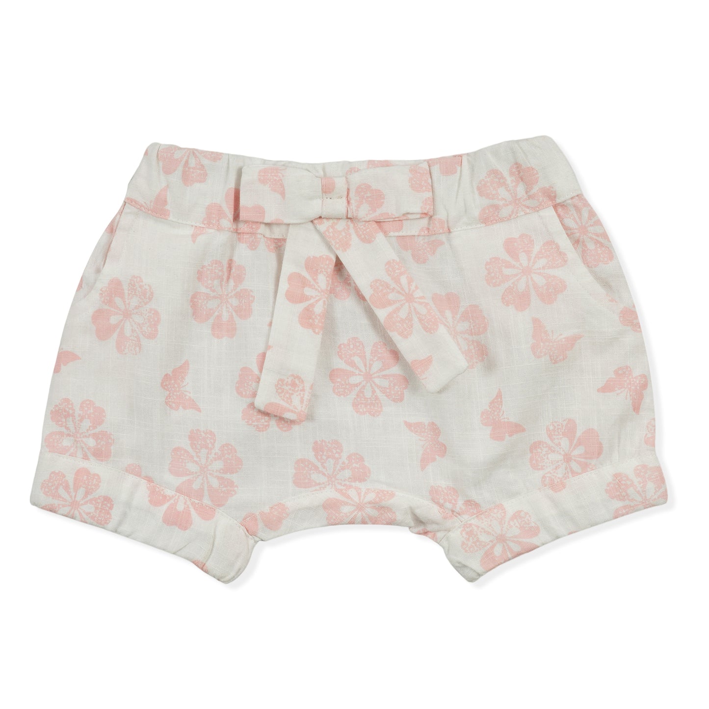 Off White and Pink Floral Butterfly Organic Cotton Baby Shorts