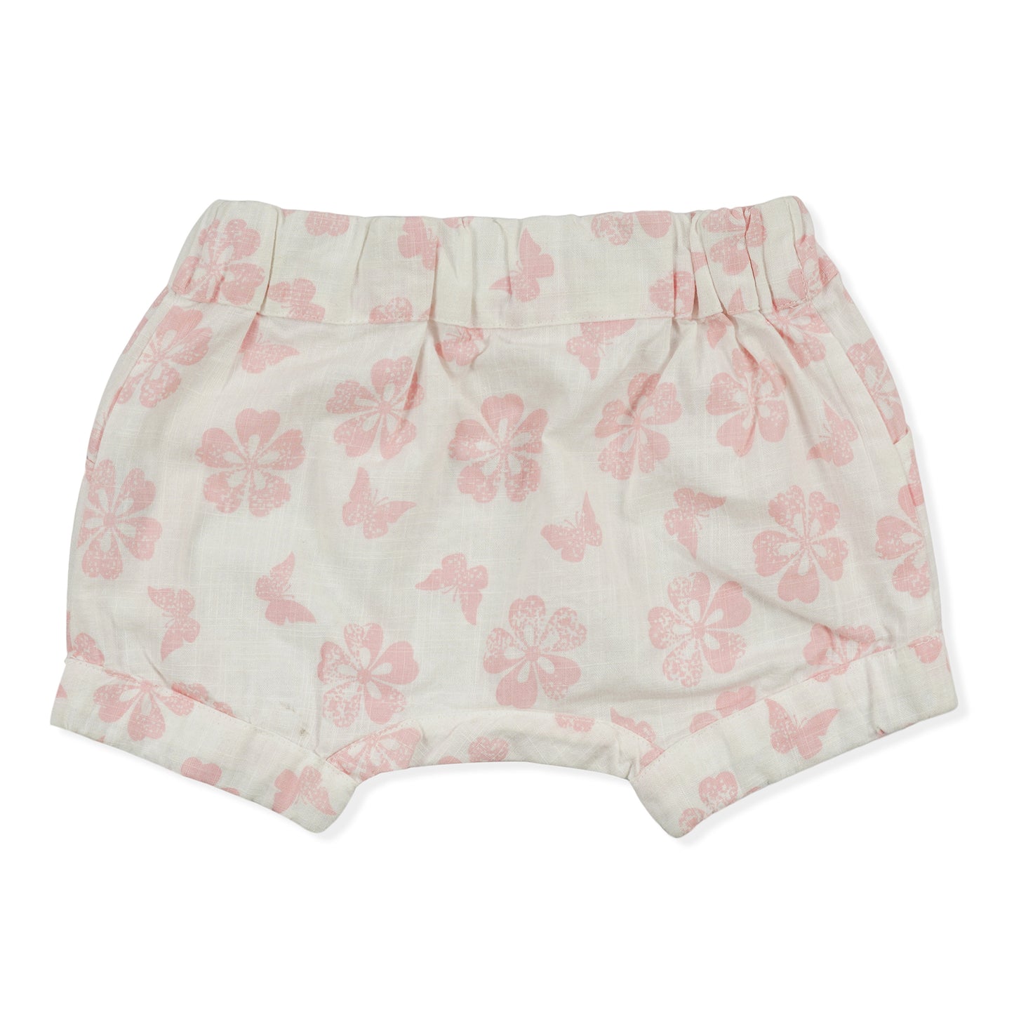 Off White and Pink Floral Butterfly Organic Cotton Baby Shorts
