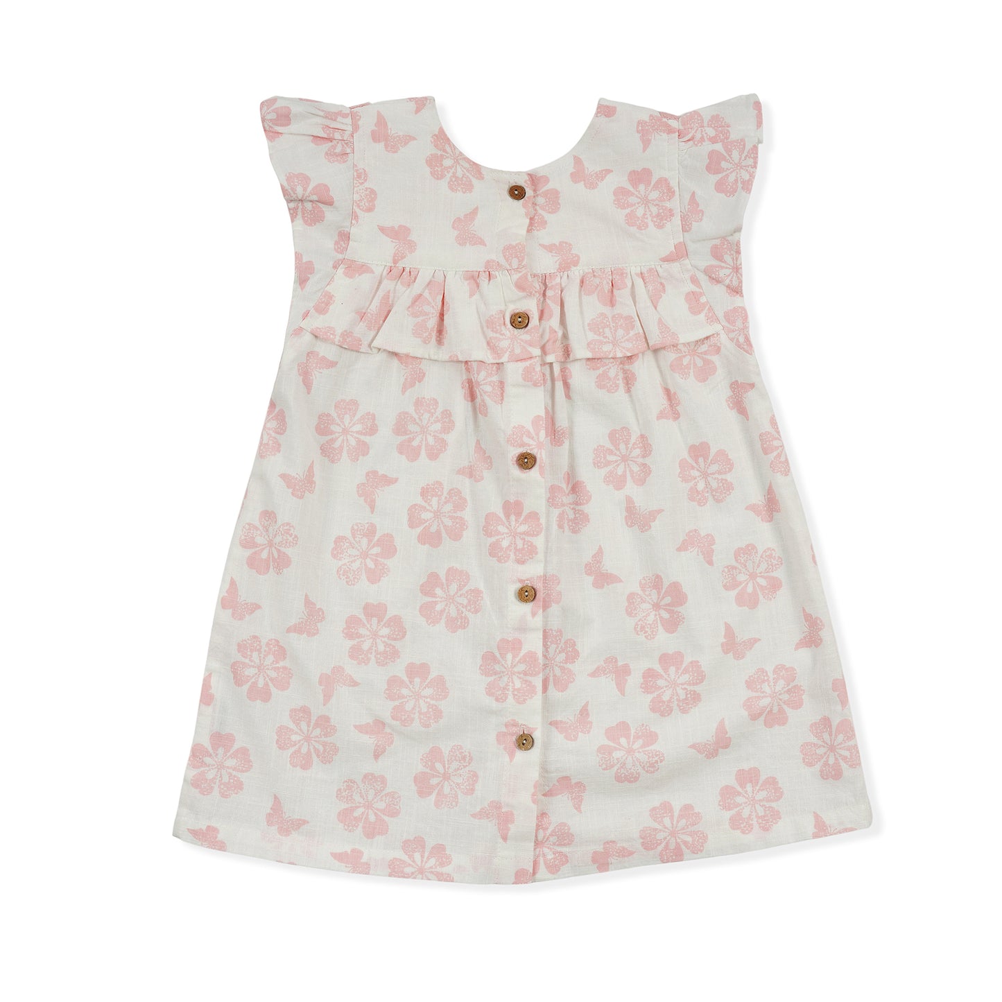 Off White and Pink Floral Butterfly Organic Cotton Short Sleeve Baby Top