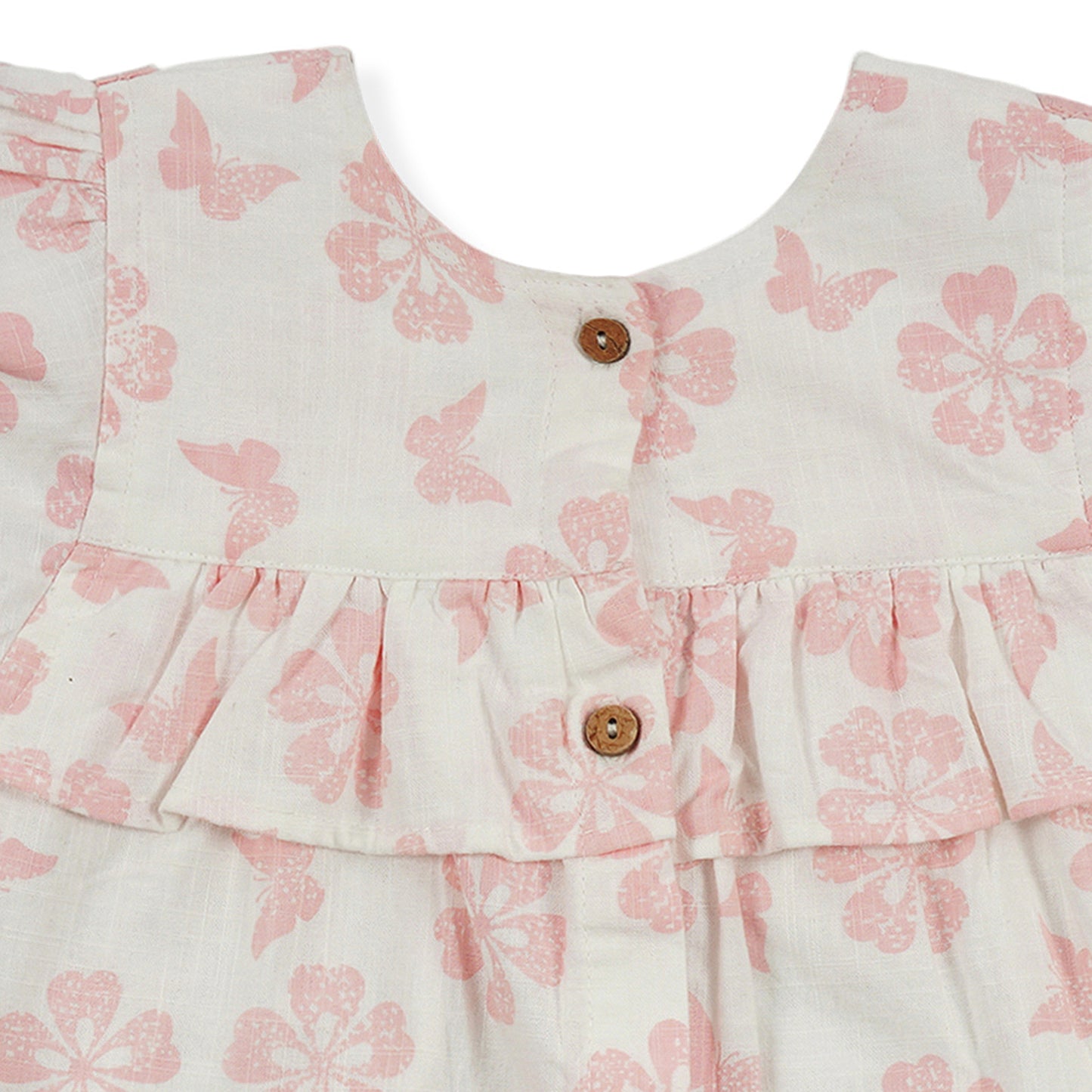 Off White and Pink Floral Butterfly Organic Cotton Short Sleeve Baby Top