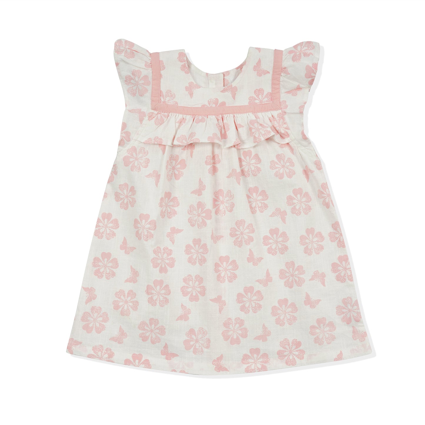 Off White and Pink Floral Butterfly Organic Cotton Short Sleeve Baby Top