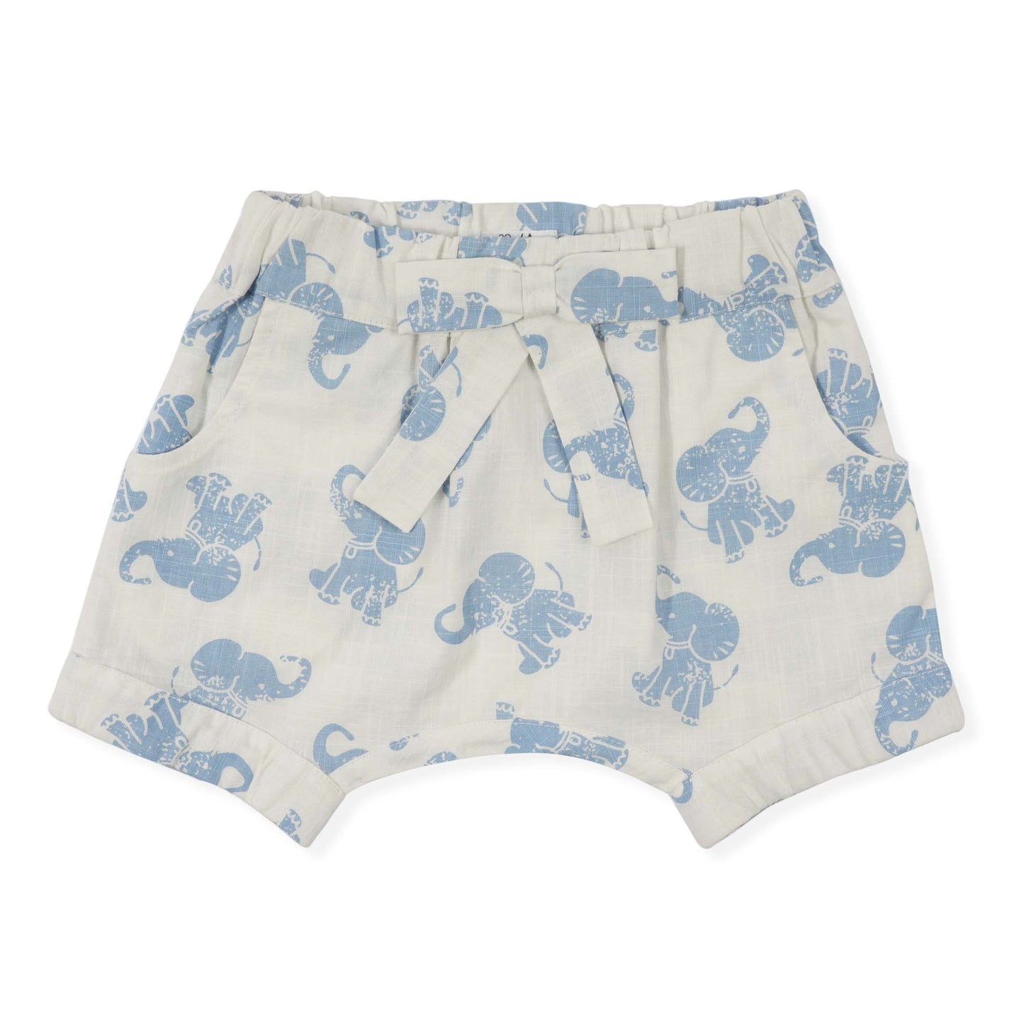 Off White and Blue Elephant Organic Cotton Baby Shorts