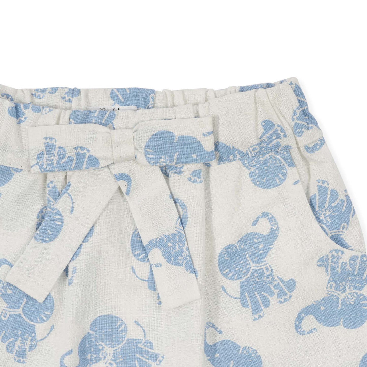 Off White and Blue Elephant Organic Cotton Baby Shorts