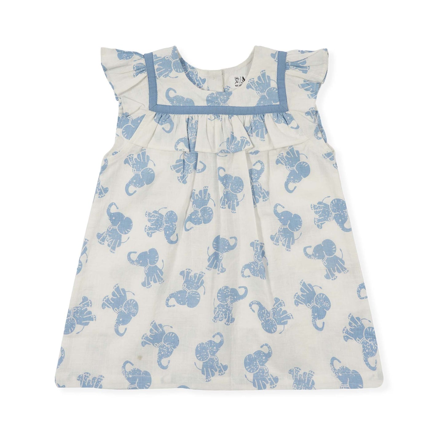 Off White and Blue Elephant Organic Cotton Short Sleeve Baby Top