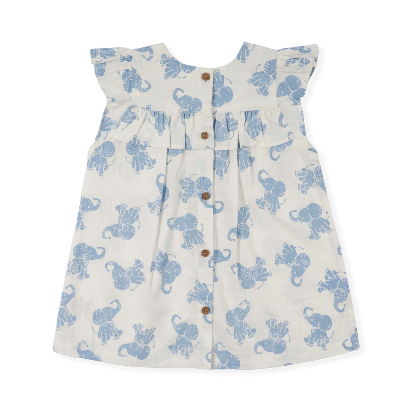 Off White and Blue Elephant Organic Cotton Short Sleeve Baby Top