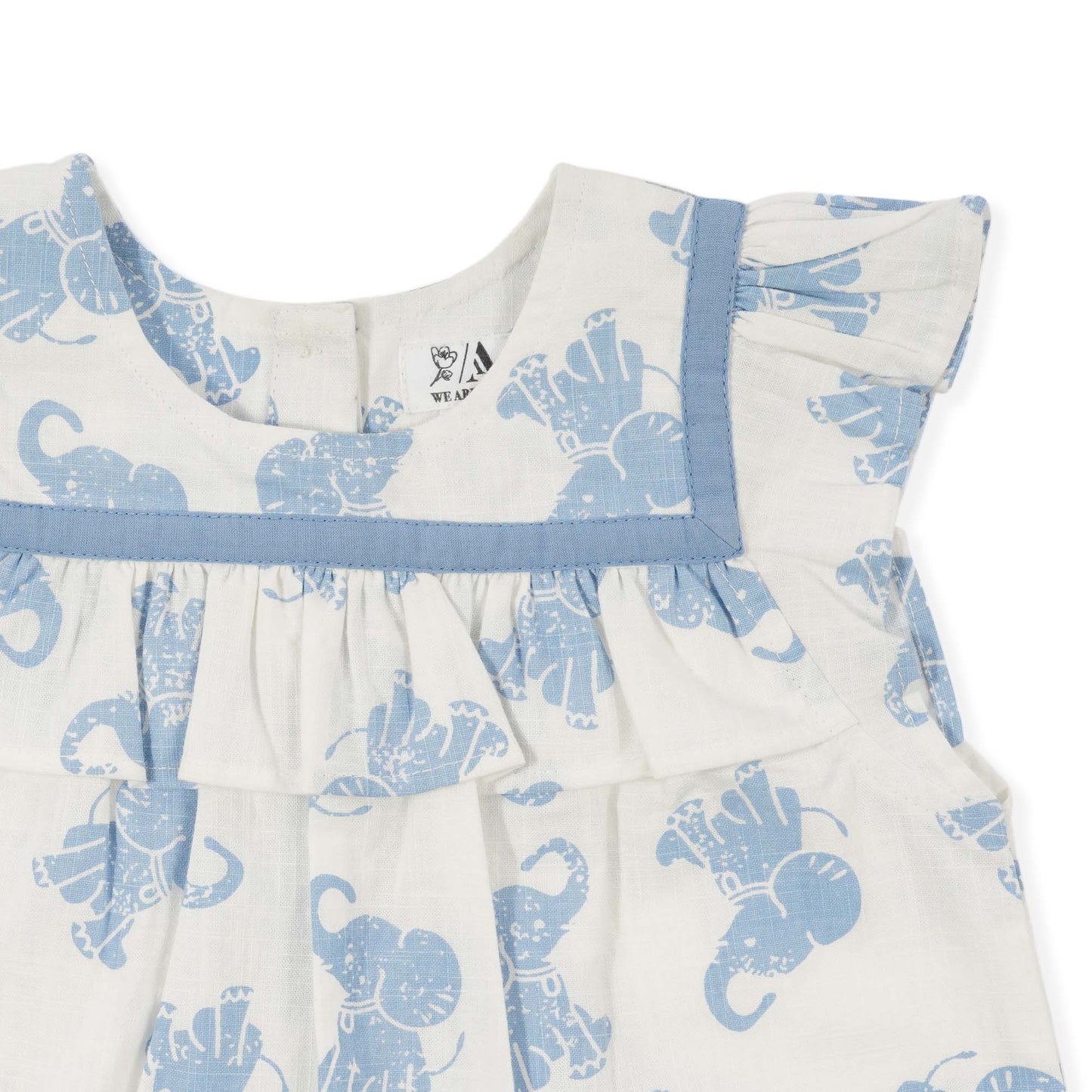 Off White and Blue Elephant Organic Cotton Short Sleeve Baby Top