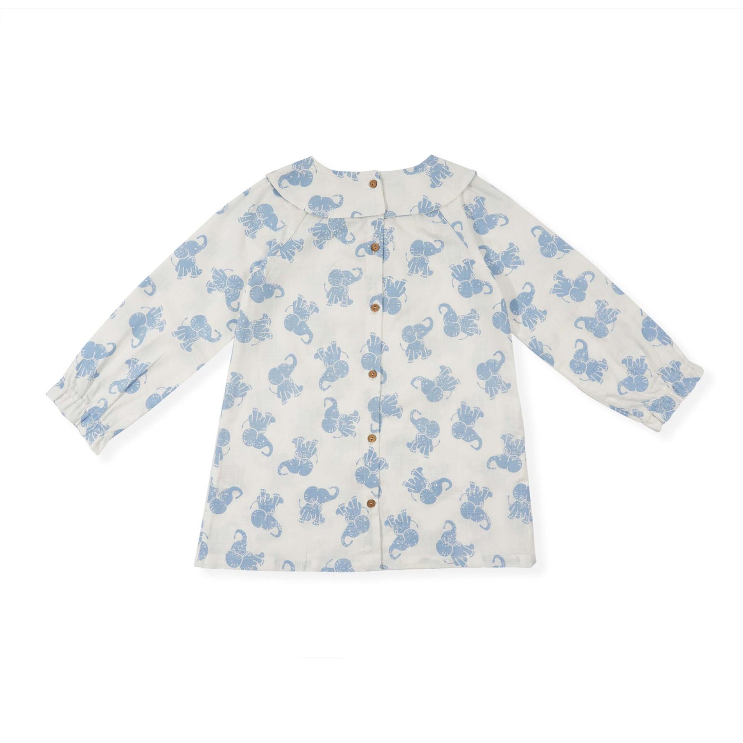 Off White and Blue Elephant Organic Cotton Long Sleeve Baby Top