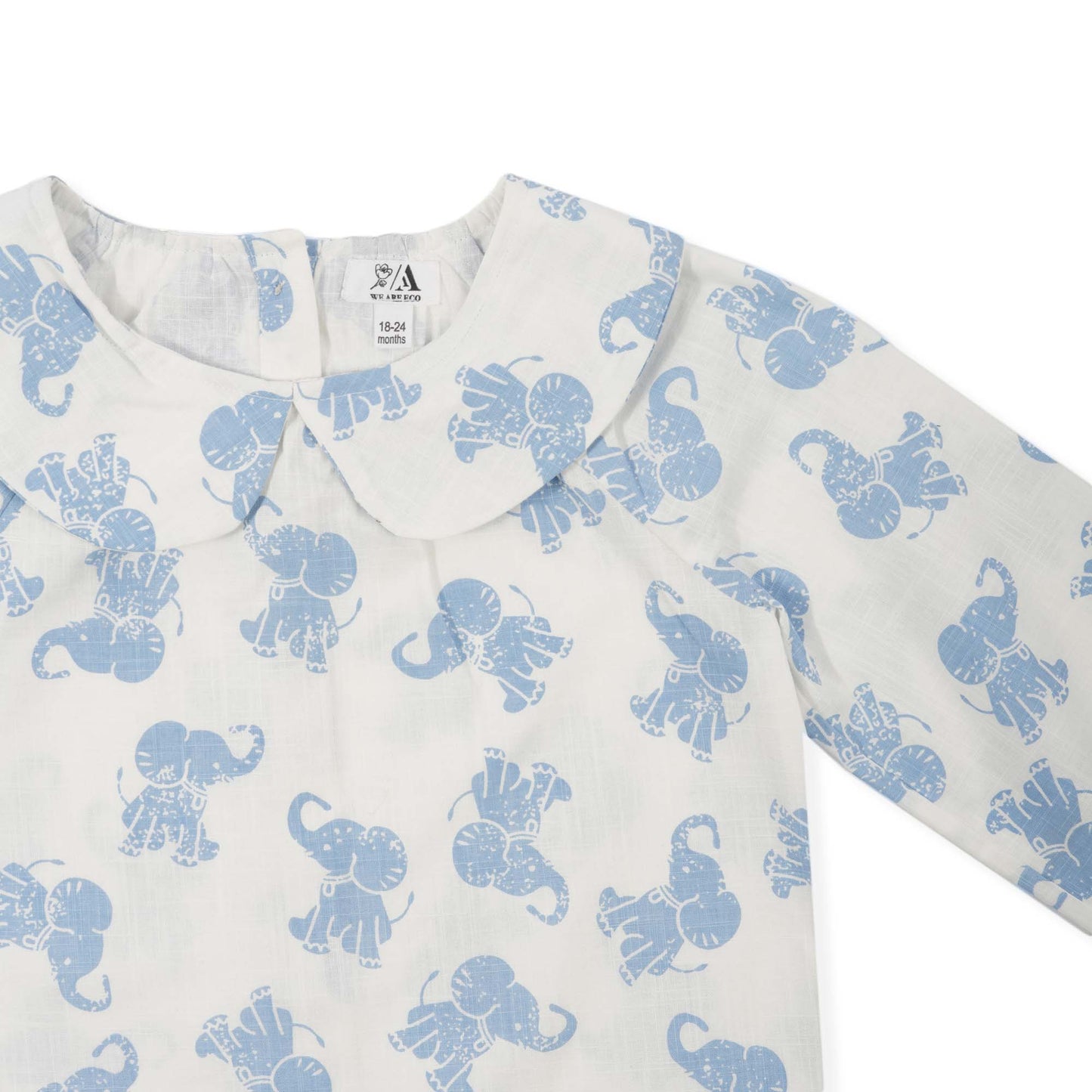 Off White and Blue Elephant Organic Cotton Long Sleeve Baby Top