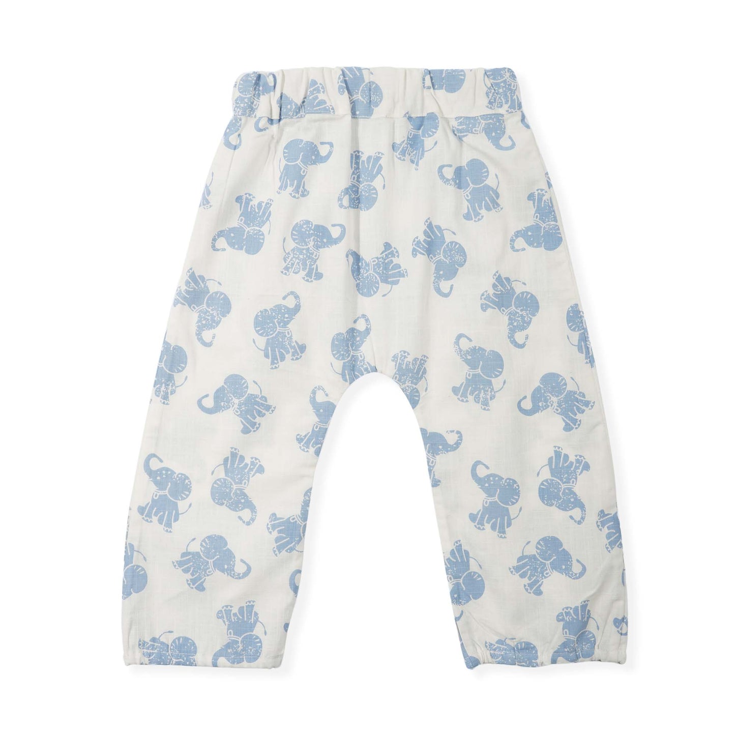 Off White and Blue Elephant Organic Cotton Baby Trousers
