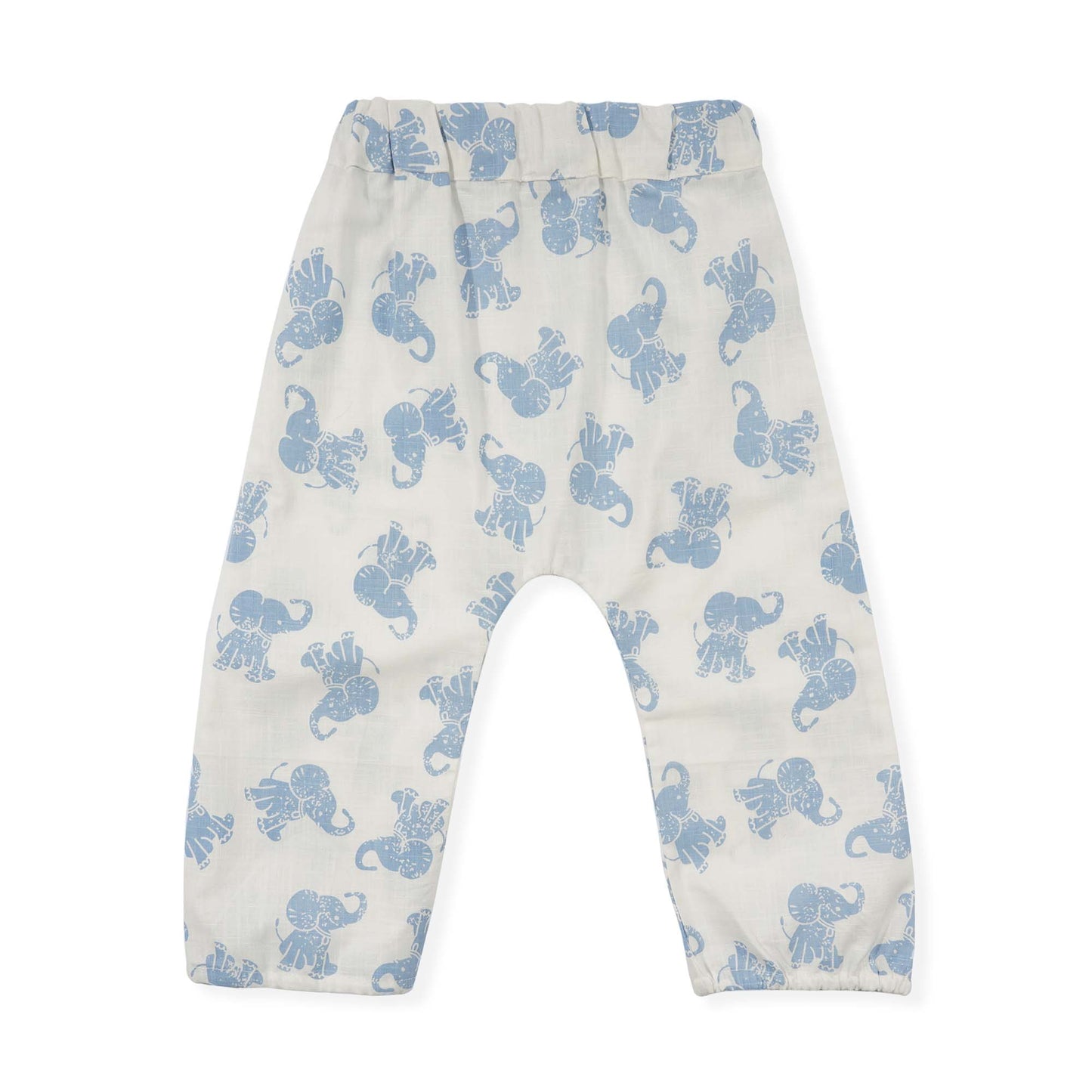 Off White and Blue Elephant Organic Cotton Baby Trousers