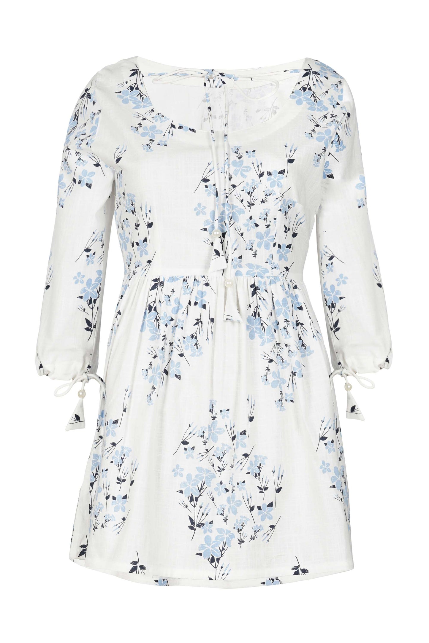 Off White and Blue Jasmine Organic Cotton Tunic Blouse