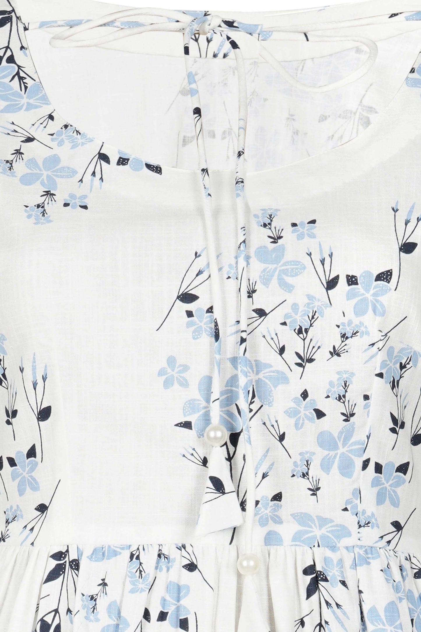 Off White and Blue Jasmine Organic Cotton Tunic Blouse