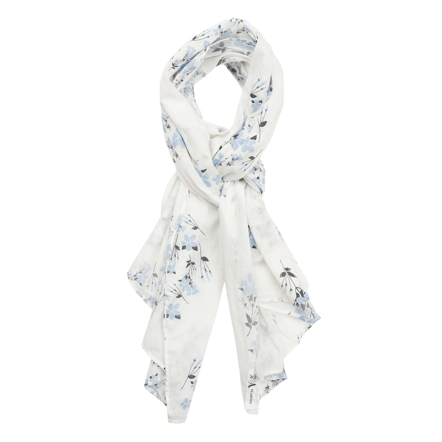 Off White and Blue Jasmine Organic Cotton Rectangular Scarf