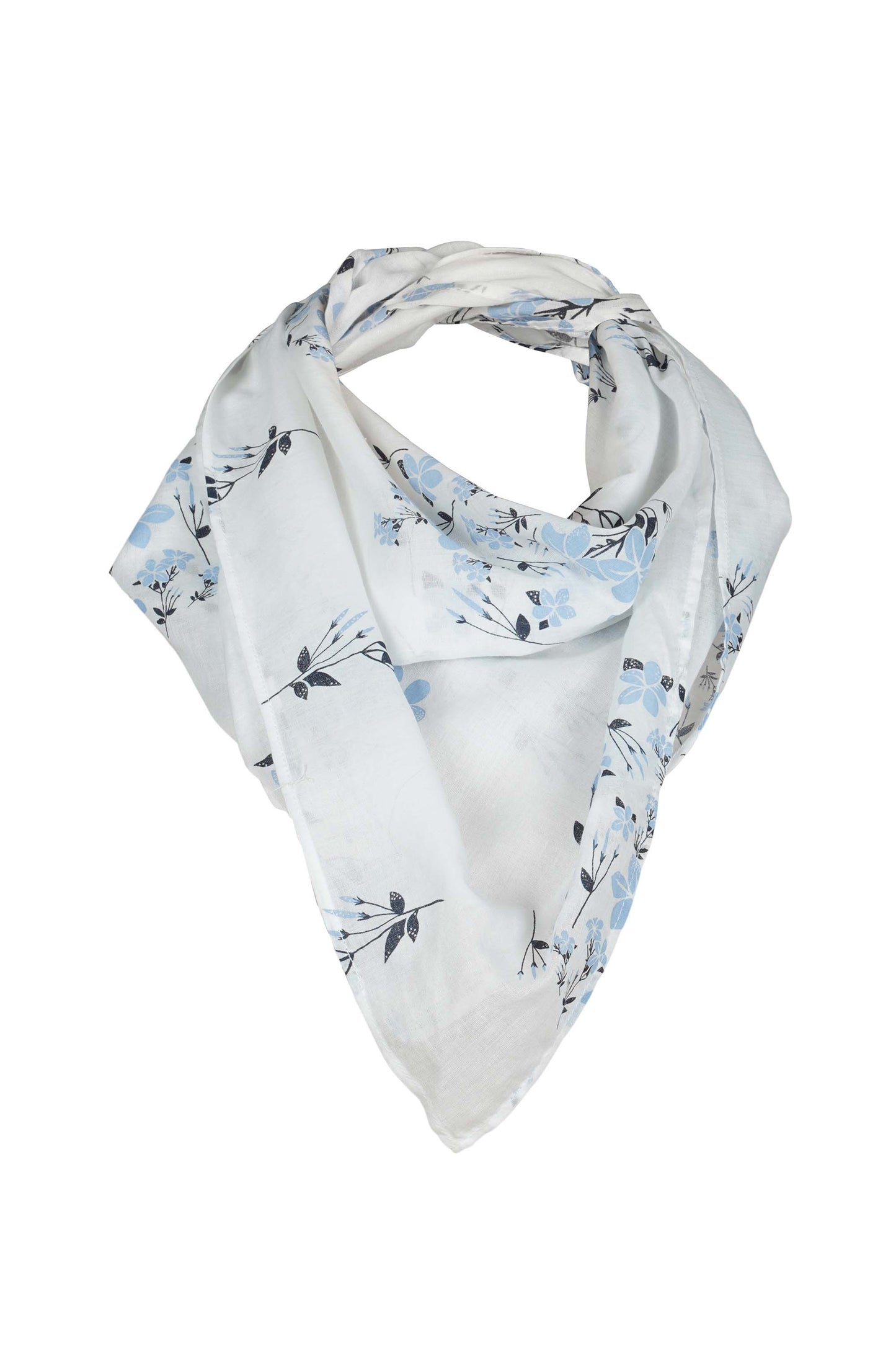 Off White and Blue Jasmine Organic Cotton Square Scarf