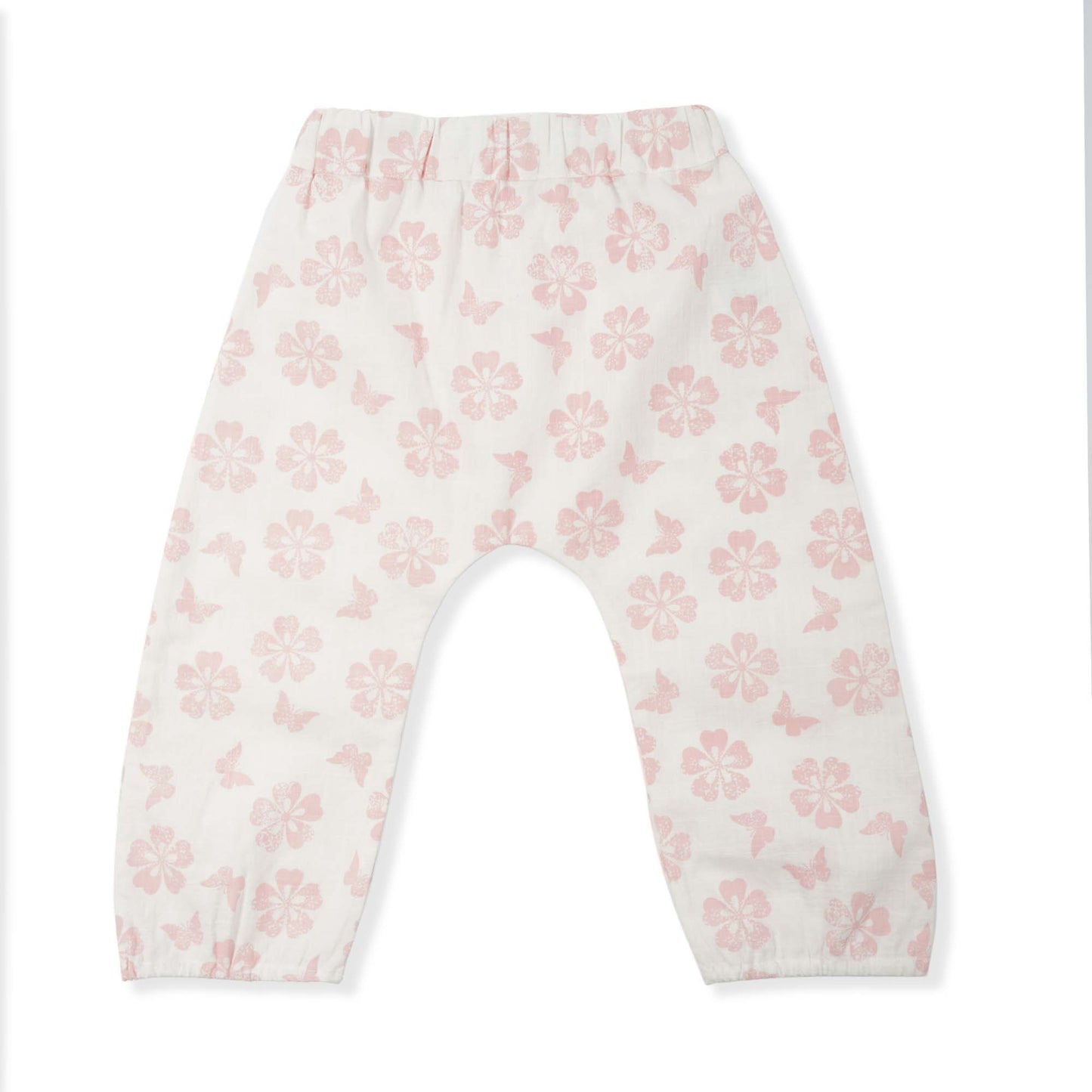 Off White and Pink Floral Butterfly Organic Cotton Baby Trousers