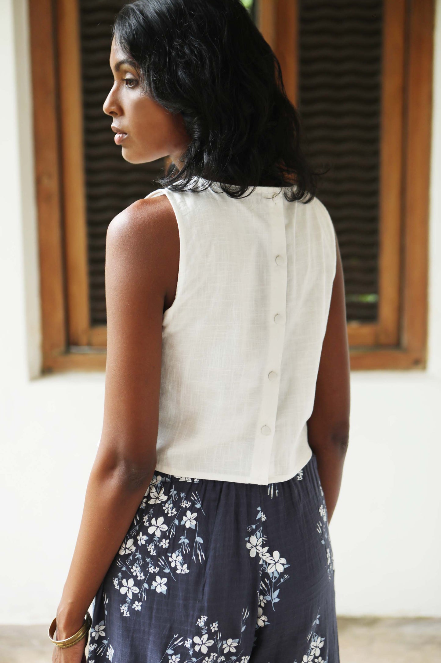 Off White Organic Cotton Reversible Sleeveless Blouse