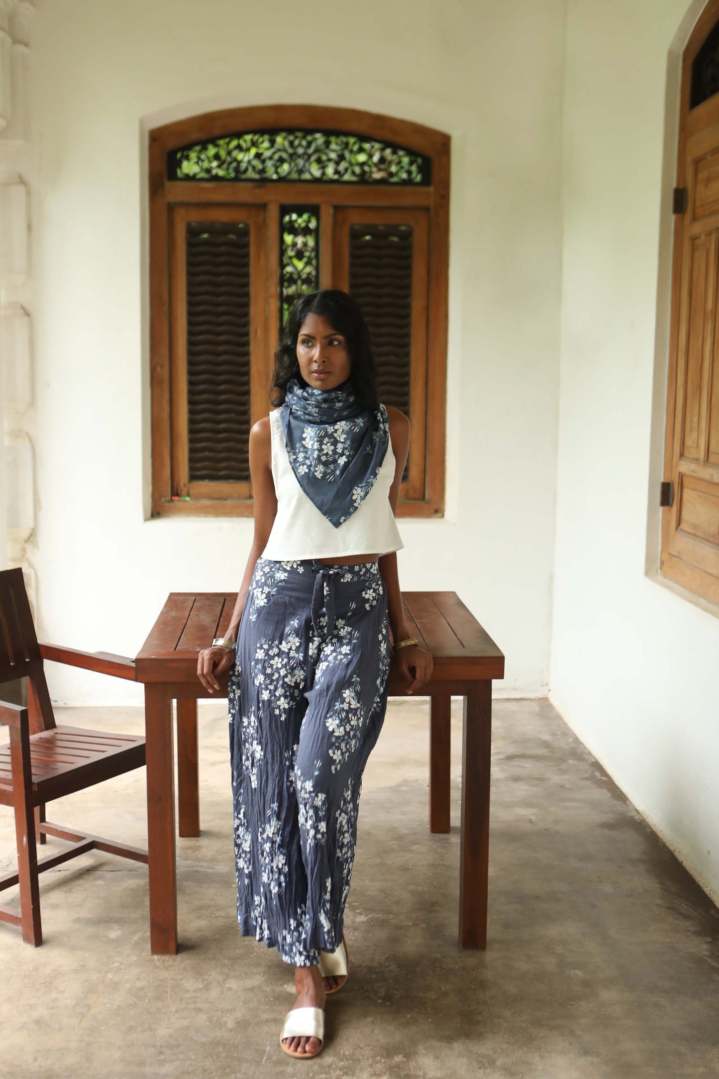 Vintage Indigo and White Jasmine Organic Cotton Culottes