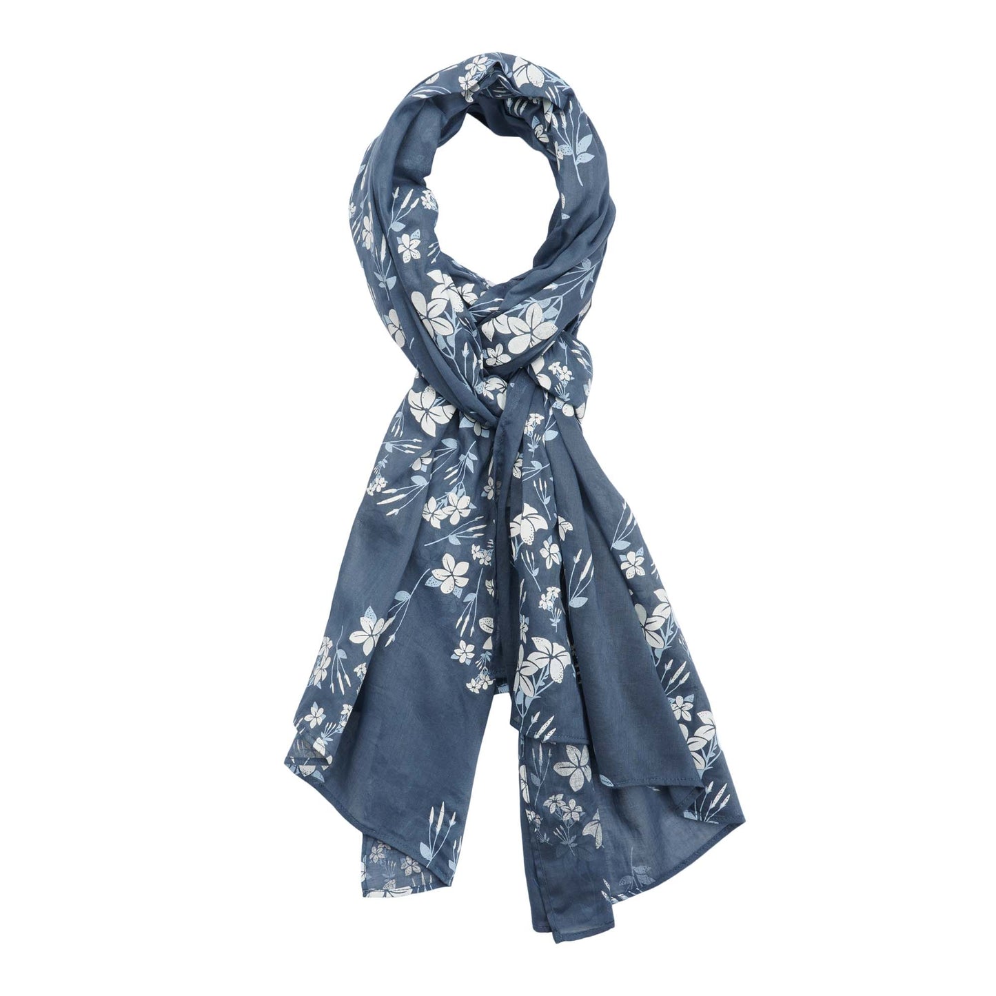 Vintage Indigo and White Jasmine Organic Cotton Rectangular Scarf